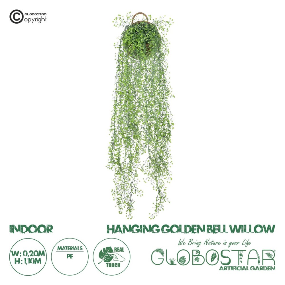 GloboStar® Artificial Garden GOLDEN BELL WILLOW 1 HANGING PLANT 20630 Κρεμαστό Τεχνητό Διακοσμητικό Φυτό Ιτίας  Y110cm